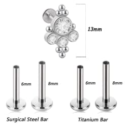 1PC G23 Titanium&Steel 16G CZ Gem Triangle Labret Lip Ring Crystal Cluster Ear Cartilage Tragus Helix Piercing Screw Fit Top 16g