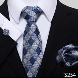 Newest Style Holiday Present 100% Silk Tie Pocket Squares Cufflink Set Necktie Men Dark Blue Wedding Accessories Office Cravat