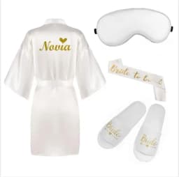 4pc set of bride robe eyemask slippers sash bridesmaid kimono wedding bridal party Bachelorette bathrobe getting ready robes
