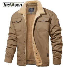 TACVASEN Turn-down Collar Winter Cotton Jackets Mens Sherpa Fleece Trucker Parka Green Work Cargo Coats Clothes Overcoats