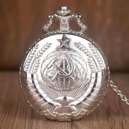Luxury Soviet Badges Sickle Hammer Pocket Watch Bronze Pendant Russia Emblem Communism with Fob Chain Clock
