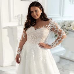 Lace Wedding Dresses Plus Size Customized Elegant Big Women's Long Sleeves Scoop A Line Tulle Bridal Gowns Vestido De Noiva