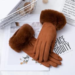 Winter Suede Leather Internal Plush Full Finger Outdoor Riding Warm Gloves Woman's Plush Thick Touch Screen Driving Mittens H92