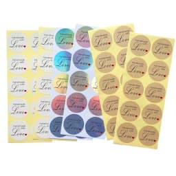 100Pcs 3.5CM Handmade with Love Red Hearts Decorative Stickers Waterproof Round Plain Silver DIY Labels