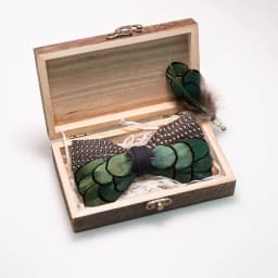 EASTEPIC Handmade Feather Bow Tie Brooch Wooden Box Set Men's Exquisite Accessories for Wedding Party Birthday Gift Necktie