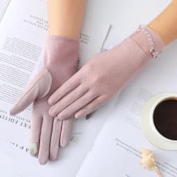 Sexy Summer Women UV Sunscreen Short Sun Screen Pearl Flowers Gloves Thin Ice Silk Lace Touch Screen Viscose Driving Gloves J53
