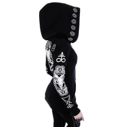 Irregular Black Punk Hoodie with Sheep Head and Moon Print Hoodie