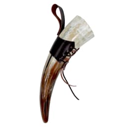 Natural Viking Drinking Horn with Stand or Leather Case- Horn Mug with Polished Finish