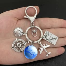 Earth plane keychain pendant earth compass personality memorial key ring gift for travel lovers