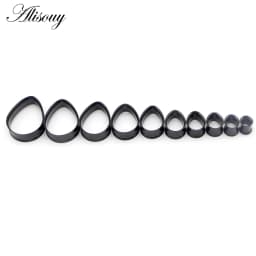 Alisouy 2pcs Water Drop Stainless Steel Ear Plug Tunnels Black Gold Color Ear Expander Plugs Tunnels Body Jewelry Ear Gauges