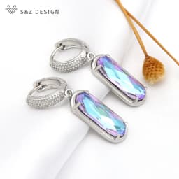 S&Z DESIGN New Luxury Oval Egg Shape Crystal Dangle Earrings For Women Wedding Elegant Party Jewelry 585 Rose Gold Color Gift