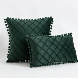 Inyahome Velvet Waist Throw Pillow with Pompom Solid Color Decorative Cushio Pillow Pink Grey Green Solid Velvet Home Pillowcase