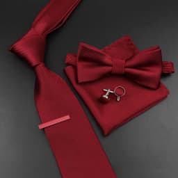 New Men's Tie Bowtie Set Luxury Business Worker Blue Black Solid Color Silk Polyester Jacquard Woven Necktie Suit Wedding Party