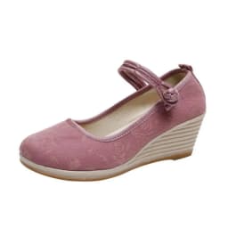 Chinese Style Button Strap Wedge Pumps for Women Retro Cotton Summer Shoes Ladies Dress Espadrilles Vintage Female Sandals