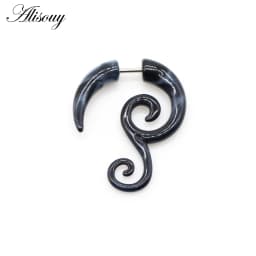 Alisouy 2pc 16G Fake Cheater Ear Plug Gauge Gray Black Color Acrylic Flesh Earring Wing Heart Spiral Shape Body Piercing Jewelry