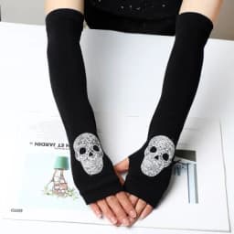 Women's Winter Warm Touch Screen Mitts Black Knit Half Finger Driving Gloves Punk Skull Rhinestone Short Hip-hop Gloves H82