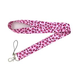 Pink Leopard Print Lanyard Credit Card ID Holder Bag Student Women Travel Card Cover Badge Car Keychain Decorations