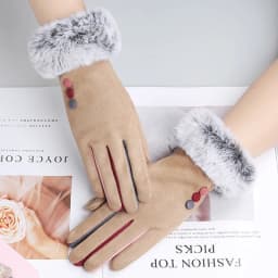 Winter Female Single Layer Warm Cashmere Full Finger Button Cycling Mittens Women Suede Leather Touch Screen Driving Gloves J23