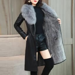 Big Fur Collar PU leather Jacket Autumn Winter Velvet Thicken Soft Faux PU leather Coat Women Korean Long Overcoat 4XL 2356