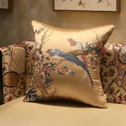 Medicci Home Silk Cushion Cover Spring Birds Embroidery Oriental Luxury Upmarket Brocade Pillowcase For Couch Sofa Bed 18x18Inch