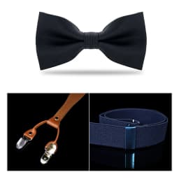 Adjustable Elasticated Y Shape Men Suspenders Bowtie Set Black Elastic Clip-on Braces Belt with Leather Suit Business Wedding