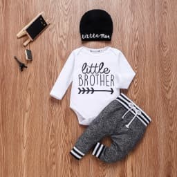 Newborn Infant Baby Boy Clothes Sets 3pcs Little Brother Long Sleeve Romper Pant Hats Outfit Clothes