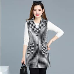 UHYTGF Sleeveless Women Jacket Single-Breasted Spring Autumn Vest Coat Fashion Plaid Casual Female 5XL Loose Size Waistcoat 1253