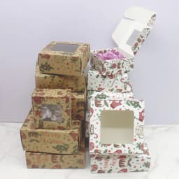 10pcs Multi Size Gifts Box with Window Marbling Style kraft Paper Window Wrapping Package for Jewelry Party Supplies