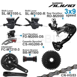 SHIMANO ALIVIO M3100 3x9 Speed Groupset with SL-M3100 RD-M2000 Front REAR DERAILLEUR HG200 CS Chain FC-MT0-3 Original
