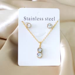 Simple серьги Cubic Zirconia Pendant Necklace Earrings Set Korean Style Stainless Steel Jewelry Set for Women Wedding Wholesale