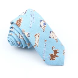 High Quality Cute Linen Cartoon Tie For Men Cat Polar Bear Watermelon Waves Printed Funny Gift Animal Narrow Striped Slim Cravat