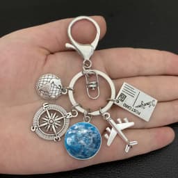 Earth plane keychain pendant earth compass personality memorial key ring gift for travel lovers