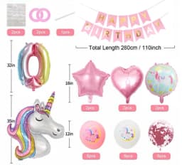 0-9 years old Birthday Decorations Unicorn Birthday Party Supplies Kit for Baby Shower Birthday Party unicorn theme party