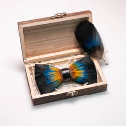 EASTEPIC Handmade Feather Bow Tie Brooch Wooden Box Set Men's Exquisite Accessories for Wedding Party Birthday Gift Necktie