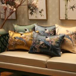 Medicci Home Silk Cushion Cover Spring Birds Embroidery Oriental Luxury Upmarket Brocade Pillowcase For Couch Sofa Bed 18x18Inch