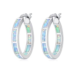 CiNily White Fire Opal Hoop Earrings With Stone Silver Plated Small Round Circle Chic Summer Punk Jewelry Best Gifts for Woman