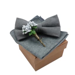 Solid Color Cotton Bowtie Handkerchief Flower Brooch Set For Men Women Party Wedding Blue Pink Green Bowties Novelty Ties Gift