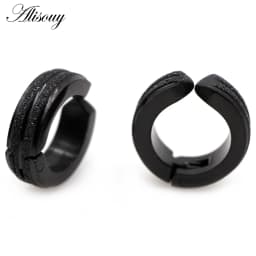 Alisouy 2pcs New Frosted Scrub Groove Ear Earring Stainless Steel Small Circle Hoop Earrings for Women Men Punk Piercing Jewelry