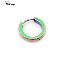 Alisouy 2pcs Small Hoop Earrings Women Men Circle Round Clip Earrings High Polish Stainless Steel Ear Piercing Bijoux Jewelry