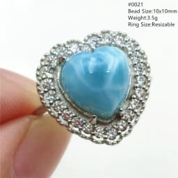 Natural Blue Larimar Adjustable Ring 925 Sterling Silver Larimar Gemstone Women Men Water Pattern AAAAA