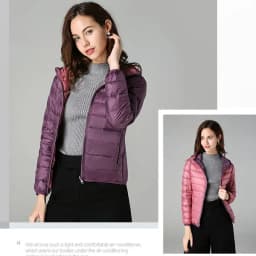 Women Ultra Light 90% Duck Down Jacket Hooded Jackets Long Sleeve Double Side Wear Reversible Lightweight Warm Coats