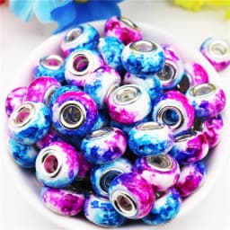 10Pcs Pink Color Smooth Surface European Resin Murano Large Hole Spacer Beads Charms for Bracelet DIY Craft Bracelet Necklace