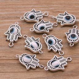 10PCS 13*22mm Fatima Hamsa Hand 10 Color Evil Eye Spacer Bead Connector For DIY Bracelets Necklace Jewelry Handmade Making