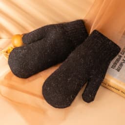 New Women Winter Keep Warm Plus Cashmere Thicken Solid Elasticity Soft Full Fingers Wool Knitting Mittens Gloves Cute Lovely