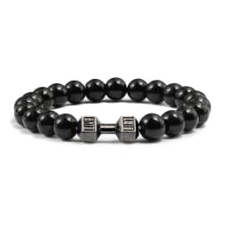 High Quality Men Beaded Bracelet Natural Black Lava Stone Dumbbell Charm Bracelets Energy Fitness Barbell Fashion Women Jewelry