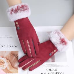 Winter Female Single Layer Warm Cashmere Full Finger Button Cycling Mittens Women Suede Leather Touch Screen Driving Gloves J23
