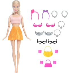 14 Pcs / Lot = 1x Fairy Tale Doll Dress + 13x Random Accessories Shoes Handbag Glasses Clothes for 11.5'' Doll Girl Baby Toys