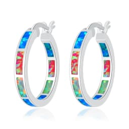 CiNily White Fire Opal Hoop Earrings With Stone Silver Plated Small Round Circle Chic Summer Punk Jewelry Best Gifts for Woman