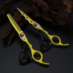 Professional Japan steel 6 '' 7 colors Flame gem hair scissors set cutting barber haircut thinning shears hairdressing scissors
