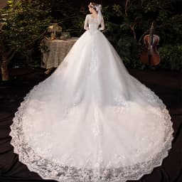 Boat Neck Wedding Gown With Train 2026 Three Quarter Sleeve Lace Up Bridal Ball Gown Robe De Mariee Vestido De Noiva Customized